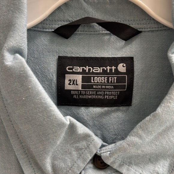 Carhartt Loose Fit Short Sleeve 100% Cotton Men’s 2XL Casual Work Shirt Lt Blue - Picture 14 of 14